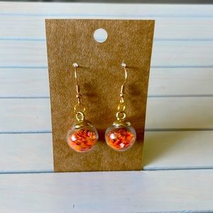 Orange glass ornament earrings handmade